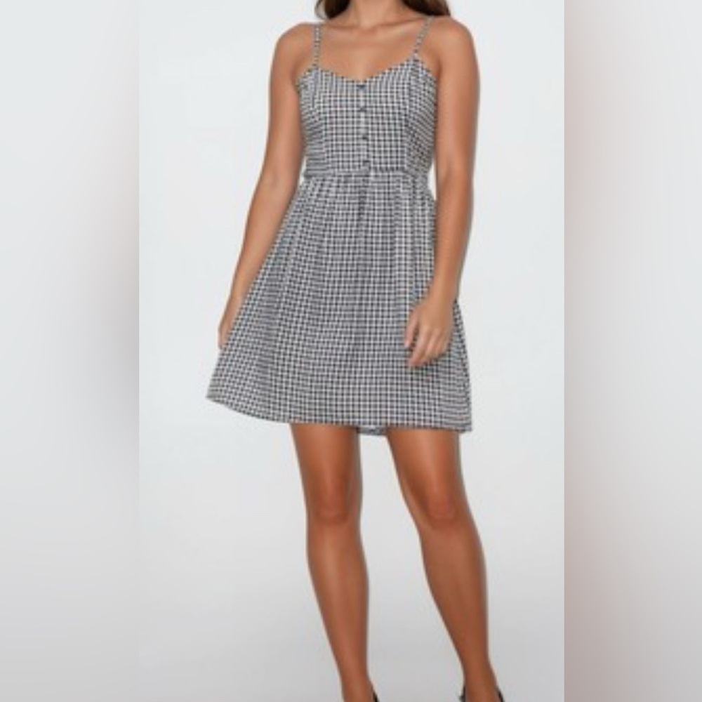 As U Wish Gingham Checkered With Swiss Dots Dress